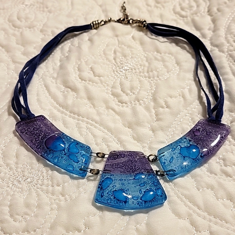 Handmade Glass Art Necklace - Blue/Purple